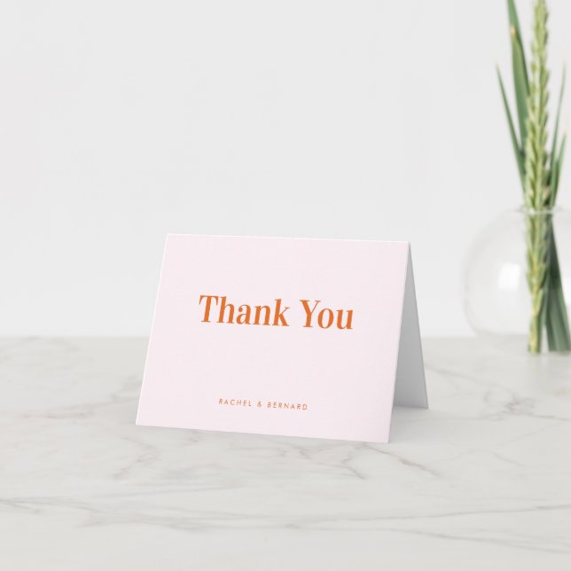 Stylish Salmon Pink & Orange Typography Wedding Thank You Card (Front)