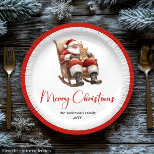 Stylish Santa Claus Rustic Vintage Christmas Plate