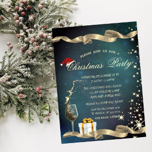 Stylish Santa Hat,Glass,Corporate Christmas Party Invitation