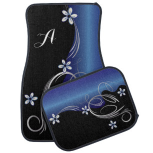 Stylish Sapphire Blue Floral Design DIY Monogram Car Floor Mat