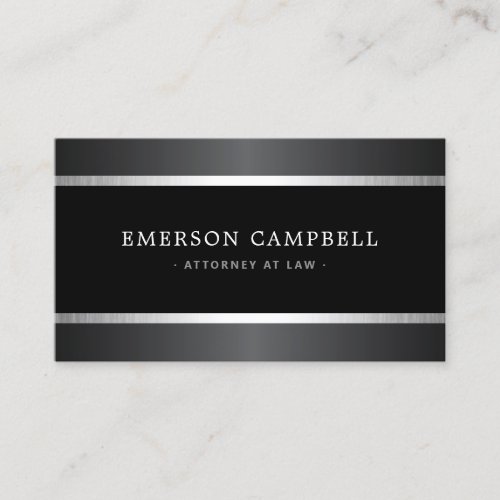 Stylish satin gray and silver borders black business card