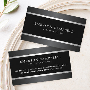 Stylish satin gray and silver borders black business card