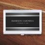 Stylish satin gray and silver borders black business card case