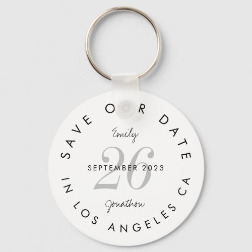 Stylish Save the Date Tinted Day Black Text Names Keychain