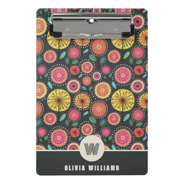 Stylish Scandi-folk flower Monogram Mini Clipboard (Front)