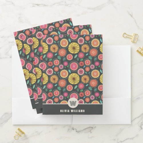 Stylish Scandi_folk flower Monogram Pocket Folder