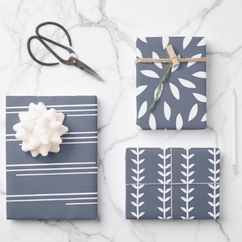 Stylish Scandinavian Nordic Shapes Pattern Blue Wrapping Paper Sheets