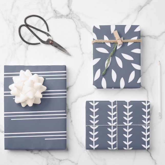 Stylish Scandinavian Nordic Shapes Pattern Blue Wrapping Paper Sheets (Front)