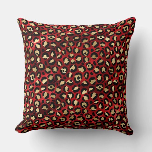 Stylish Scarlet Red and Gold Foil Leopard Spots Throw Pillow