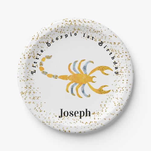 Stylish Scorpio 1st Birthday  Gold Confetti  Paper Plates