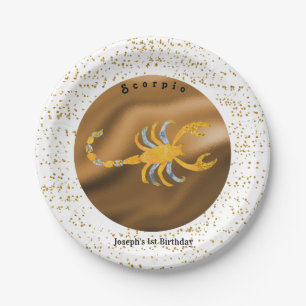 Stylish Scorpio 1st Birthday & Gold Confetti  Paper Plates