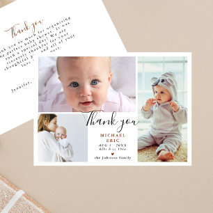 Stylish Script 3 Photo Collage Baby Shower Thank You Card