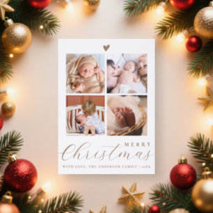 Stylish Script 4 Photo Collage Christmas Gift Letterpress Photo Cards