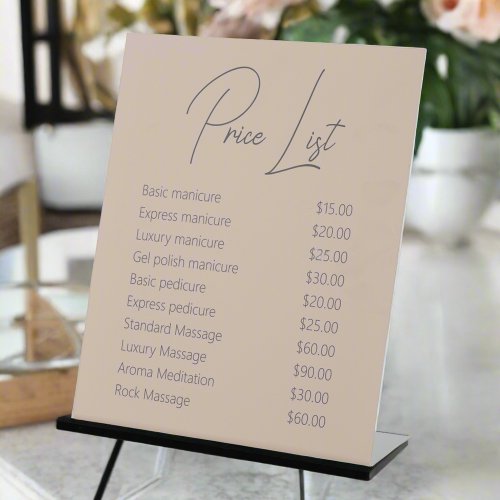 Stylish Script Beauty Nail Salon Service Price Pedestal Sign