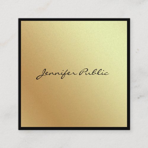 Stylish Script Black Gold Trendy Glamour Luxury Square Business Card
