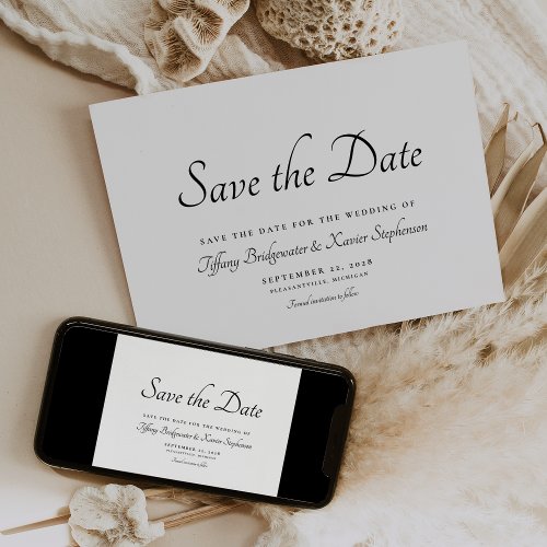 Stylish Script Black White Wedding Save The Date