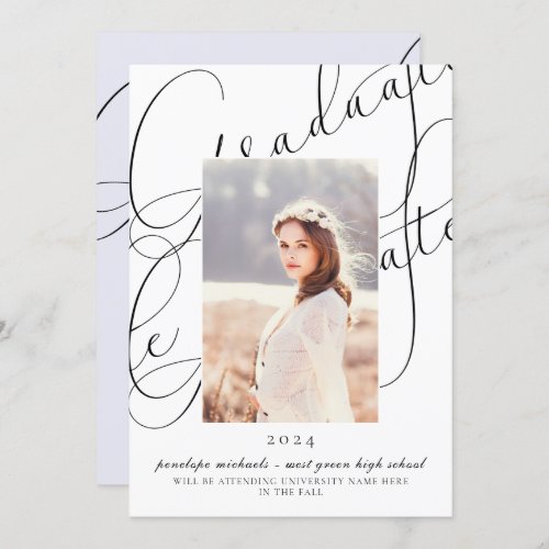 Stylish Script Blue Gray Photo Graduation Party Invitation