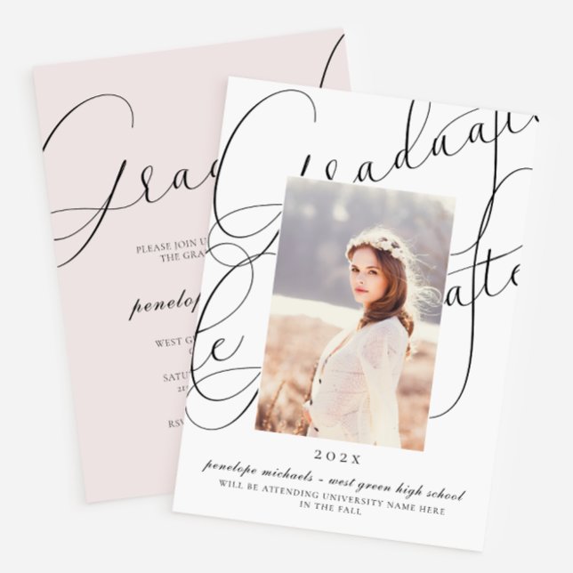 Stylish Script Blush Pink Photo Graduation Party Invitation (Creator Uploaded)