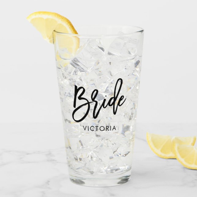 Stylish Script "Bride" Personalized Glass (Front Ice)