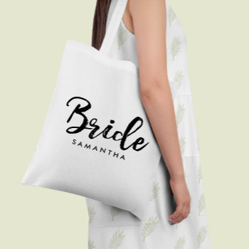 Stylish Script "bride" Personalized Tote Bag by heartlocked at Zazzle