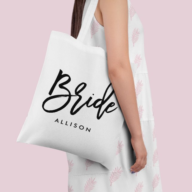 Stylish Script "Bride" Personalized Tote Bag (Creator Uploaded)