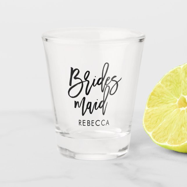 Stylish Script "Bridesmaid" Personalized Shot Glass (Front)