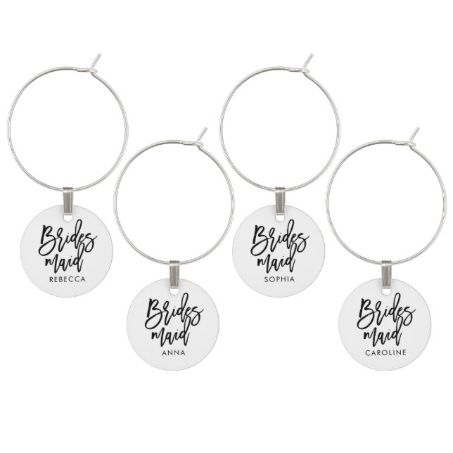 Stylish Script "Bridesmaid" Personalized Wine Charm (Staggered)