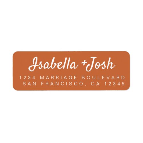 Stylish Script Burnt Orange Wedding Return Address Label