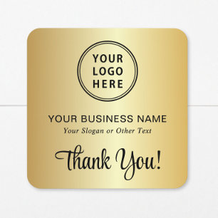Stylish Script Business Logo Thank You Gold Square Sticker