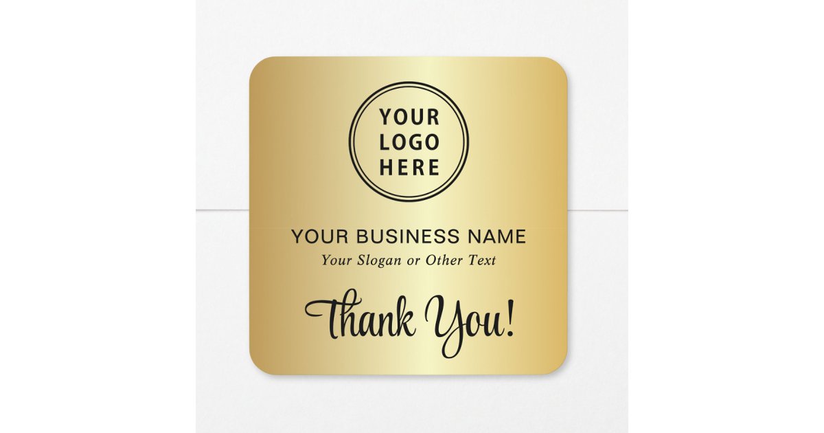Stylish Script Business Logo Thank You Gold Square Sticker | Zazzle