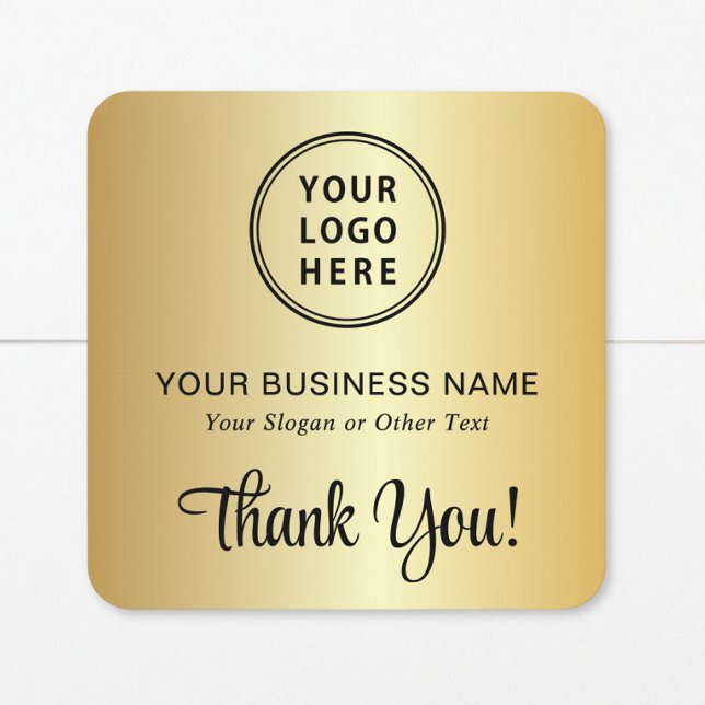 Stylish Script Business Logo Thank You Gold Square Sticker (Creator Uploaded)