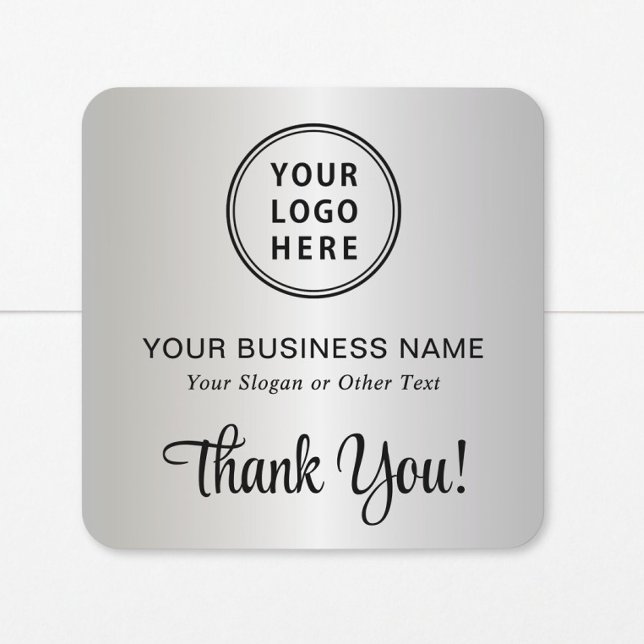 Stylish Script Business Logo Thank You Silver Square Sticker (Creator Uploaded)