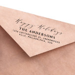 Stylish Script Calligraphy Happy Holidays Family Self-inking Stamp<br><div class="desc">Add a personalized touch to your mail or gifts this holiday season with this minimalist elegant return address stamp. It featured a delicate soft and sophisticated script lettering saying " Happy Holidays", a serif text of your family name and an address beneath it. Personalize it further using the "Edit using...</div>