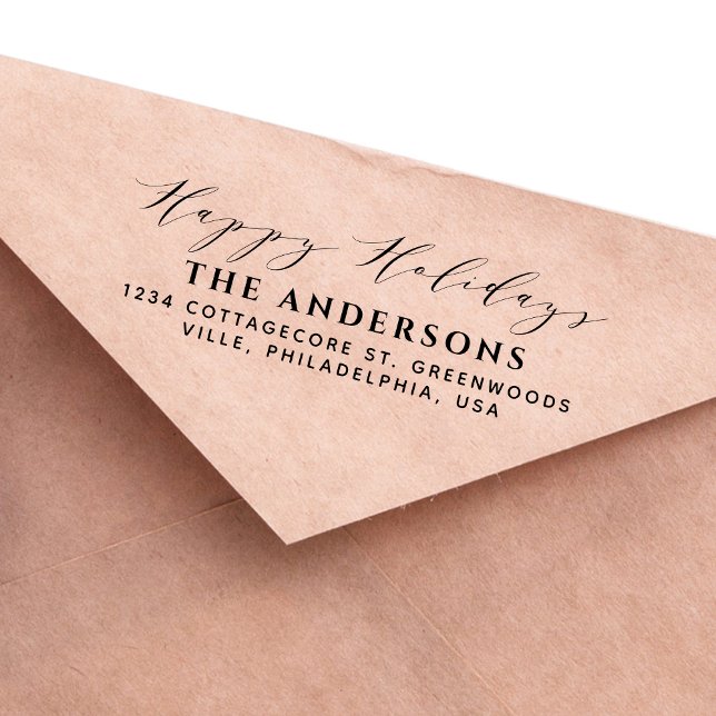 Stylish Script Calligraphy Happy Holidays Family Self-inking Stamp (Creator Uploaded)