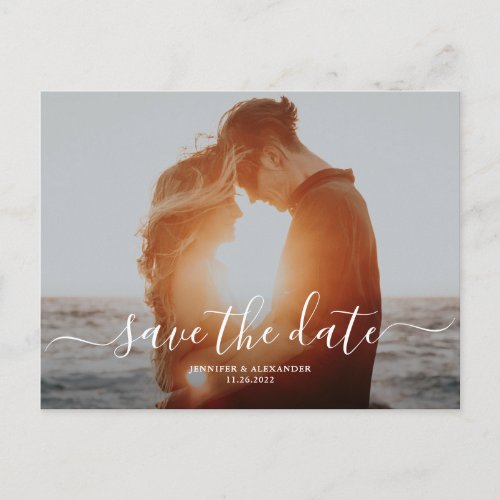 Stylish Script Chic Save the Date Wedding Postcard