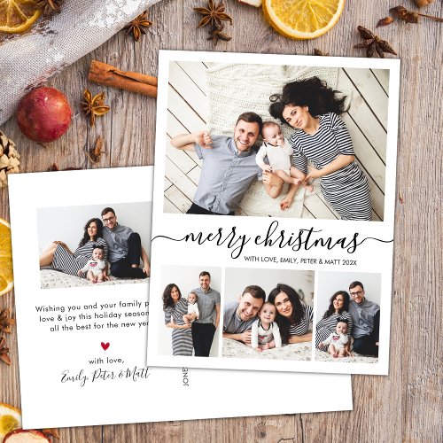 Stylish Script Collage Family Photos Christmas  Postcard