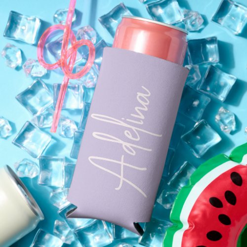 Stylish Script Custom Name Girls Beach Trip Seltzer Can Cooler