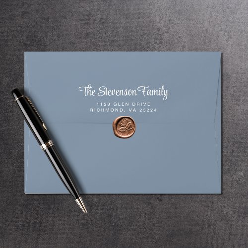 Stylish Script Dusty Blue Return Address Envelope