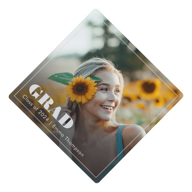 Stylish Script Elegant Photo Graduation  Graduation Cap Topper (Front)