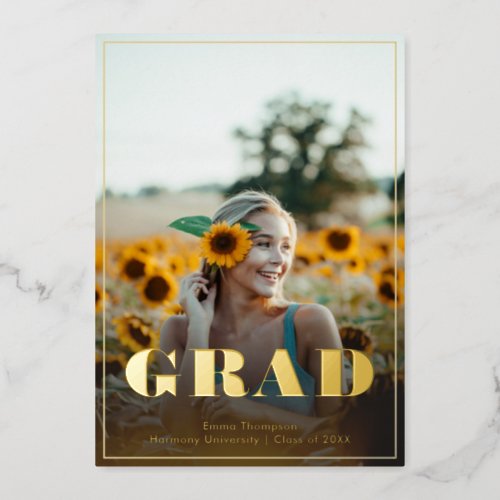 Stylish Script Elegant Photo Graduation Party Foil Invitation