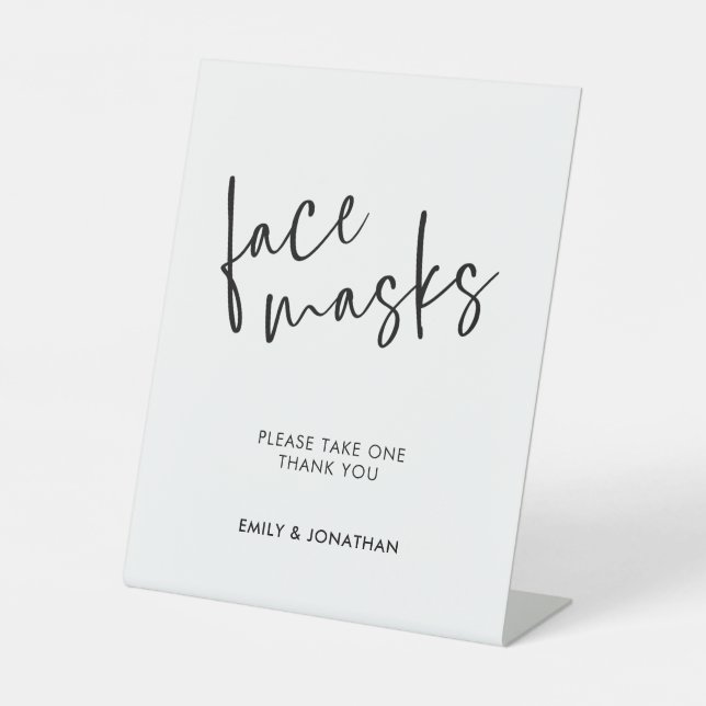 Stylish Script Face Masks Wedding Pedestal Sign (Front)
