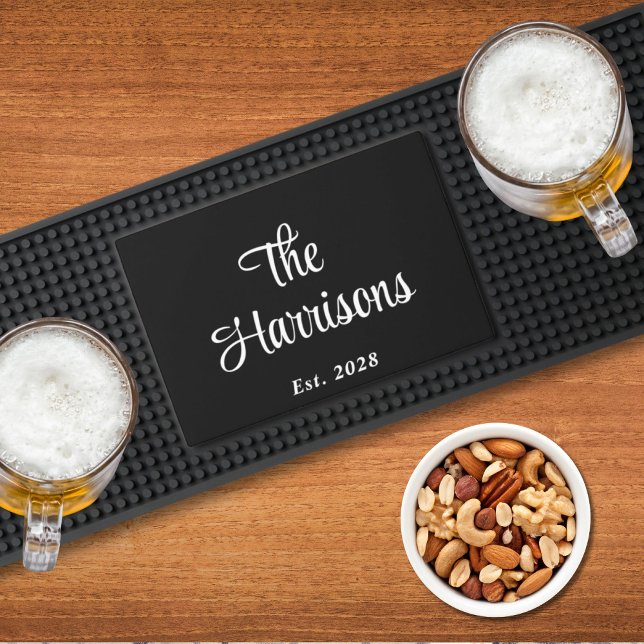 Stylish Script Family Monogram Wedding Bar Mat (Creator Uploaded)