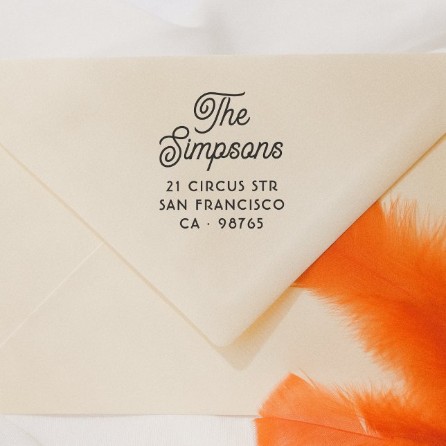 Stylish Script Family Name & Return Address Self-inking Stamp (Rubber Stamp Mock-up)