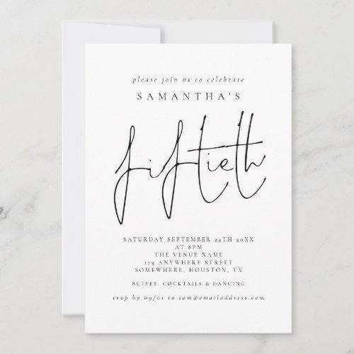 Stylish Script Fiftieth Birthday Party Invitation