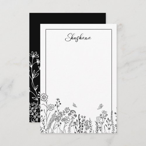 Stylish Script Floral Sketch Note Card