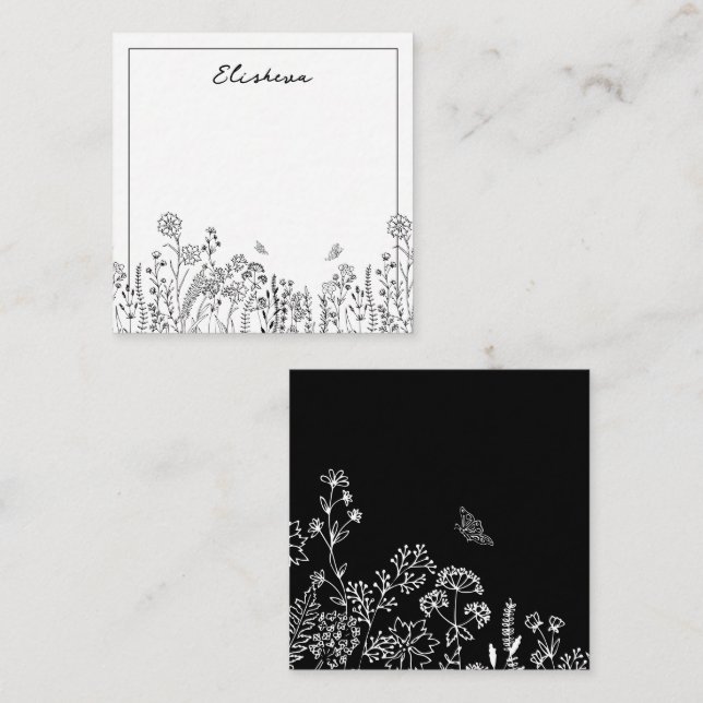 Stylish Script Floral Sketch Note Card (Front/Back)