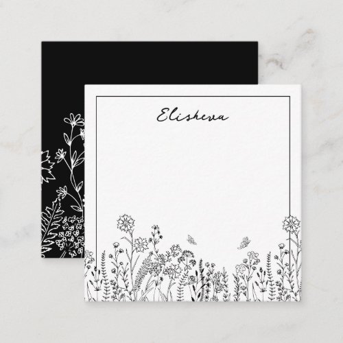 Stylish Script Floral Sketch Note Card