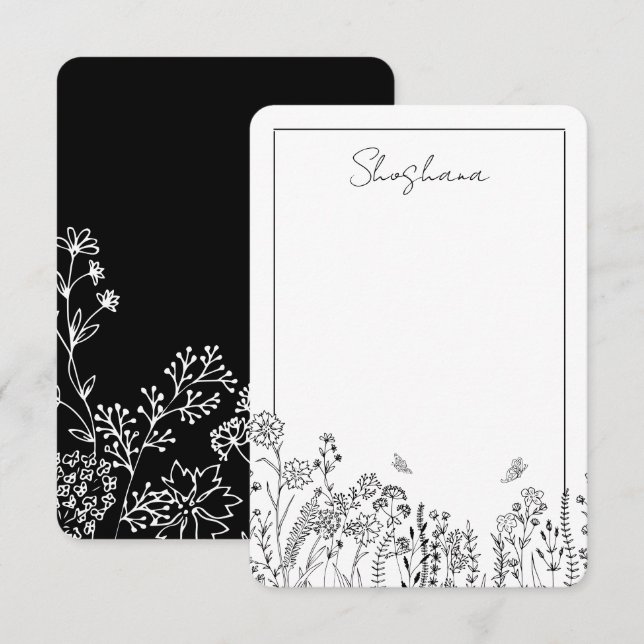 Stylish Script Floral Sketch Thank You Card (Front/Back)