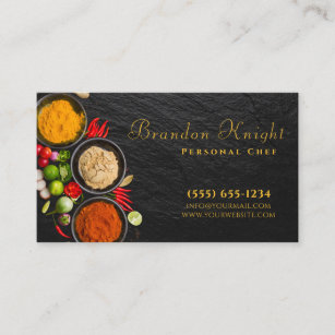 Stylish Script Food Spice Personal Chef Catering Business Card
