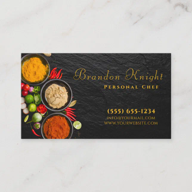 Stylish Script Food Spice Personal Chef Catering Business Card Zazzle 7243